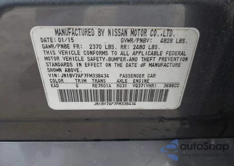 2015 Infiniti Q50 Premium из США, поврежденный, VIN JN1BV7AP7FM338434